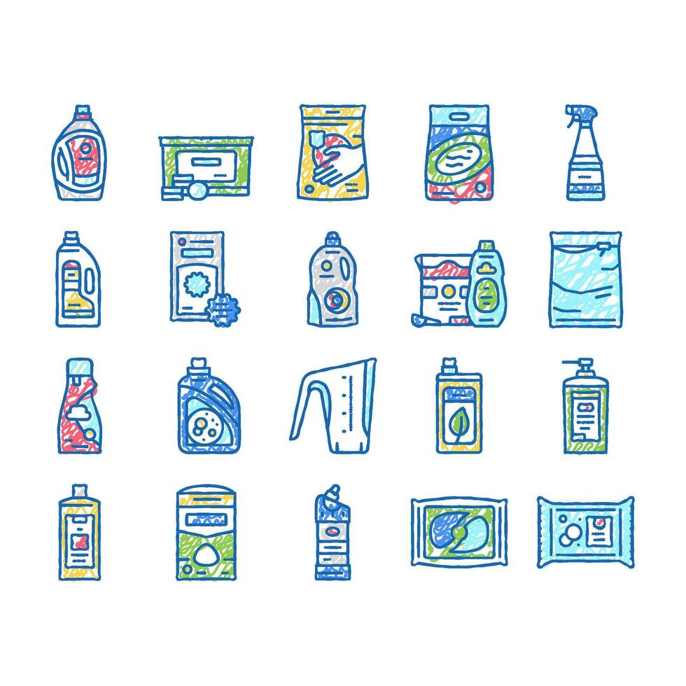 Detergent Organic Laundry Soap Icons hand drawn vector