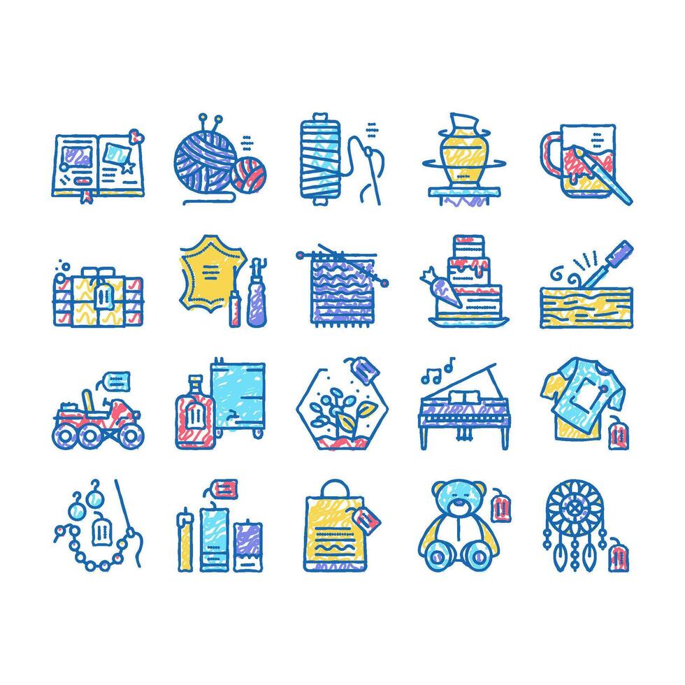 Diy Crafts Handmade set Icons hand drawn vector