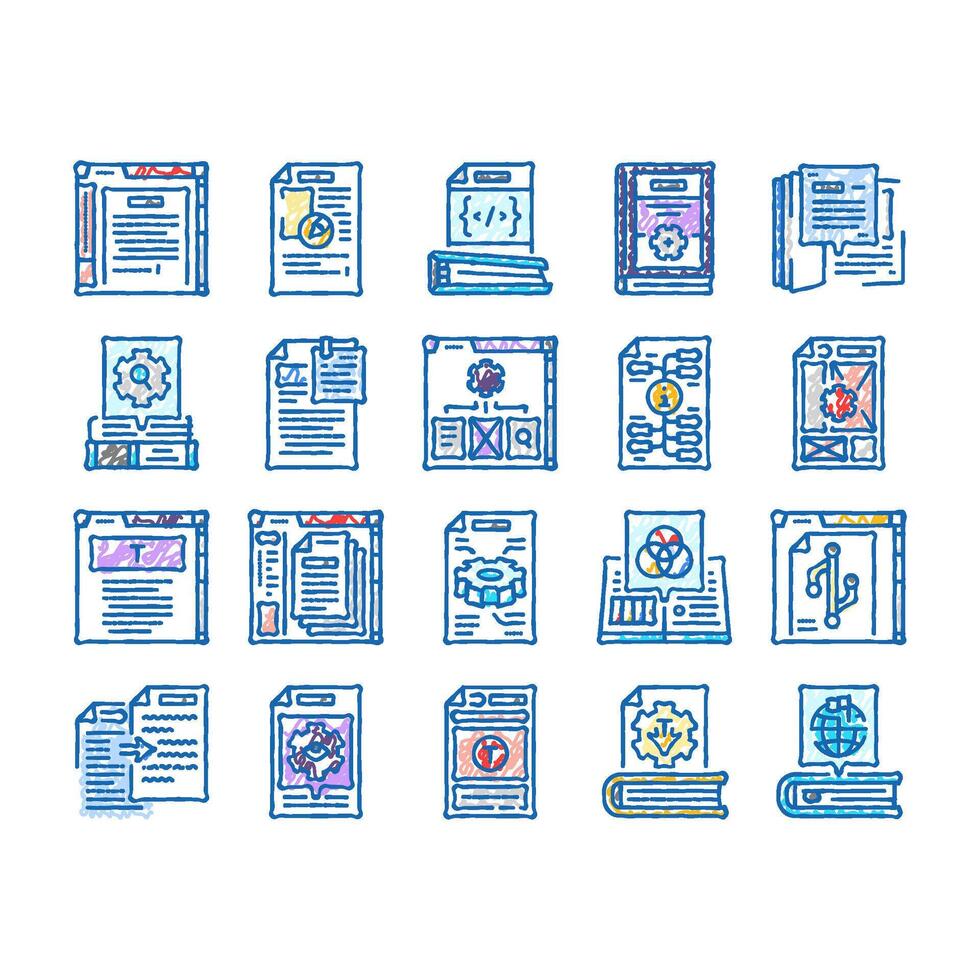 technical writer doc icons hand drawn vector