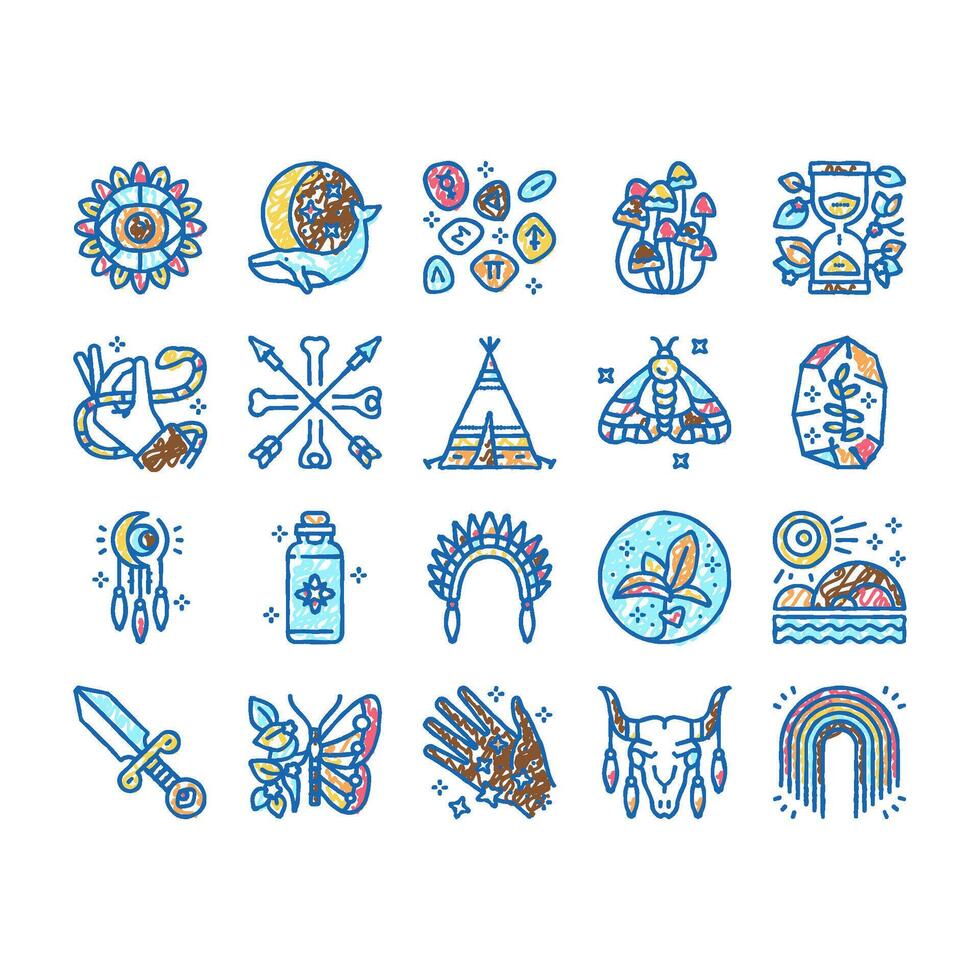 Boho Style Decoration set Icons hand drawn vector
