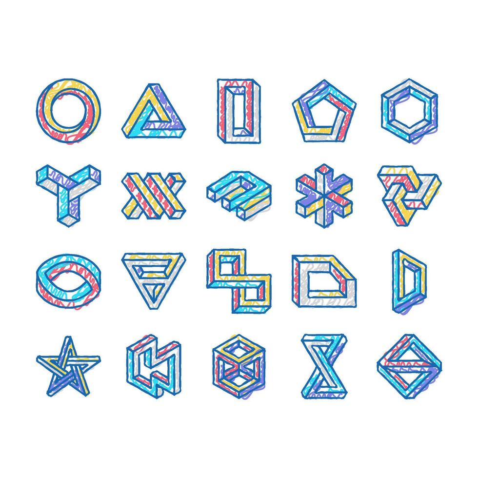impossible geometric shape icons hand drawn vector