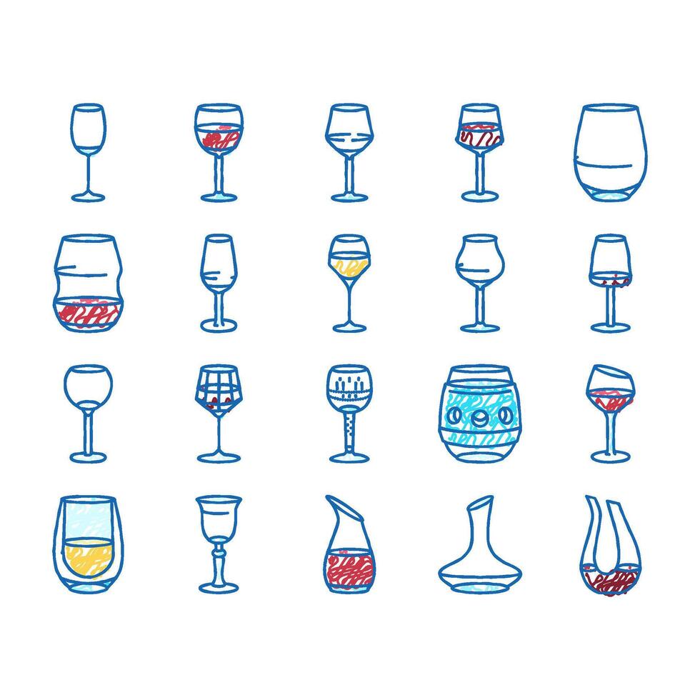 wine glass red drink alcohol icons hand drawn vector