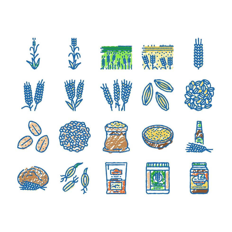 barley cereal grain harvest icons hand drawn vector