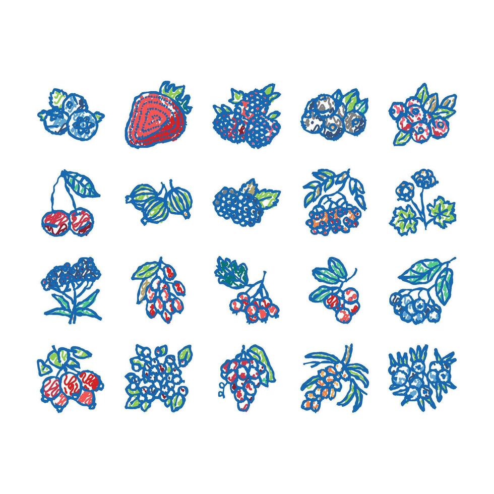 Berry Delicious And Vitamin Food Icons hand drawn vector