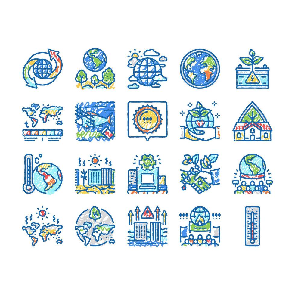 Climate Change And Environment Icons hand drawn vector