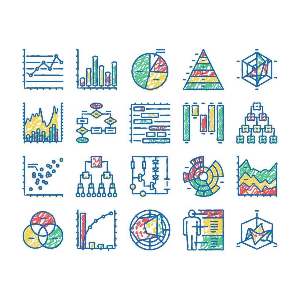 Graph For Analyzing And Research Icons hand drawn vector