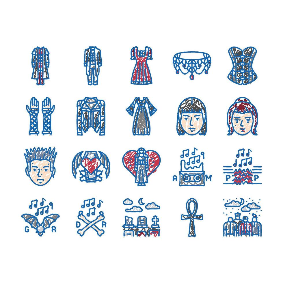 goth subculture punk gothic y2k icons hand drawn vector