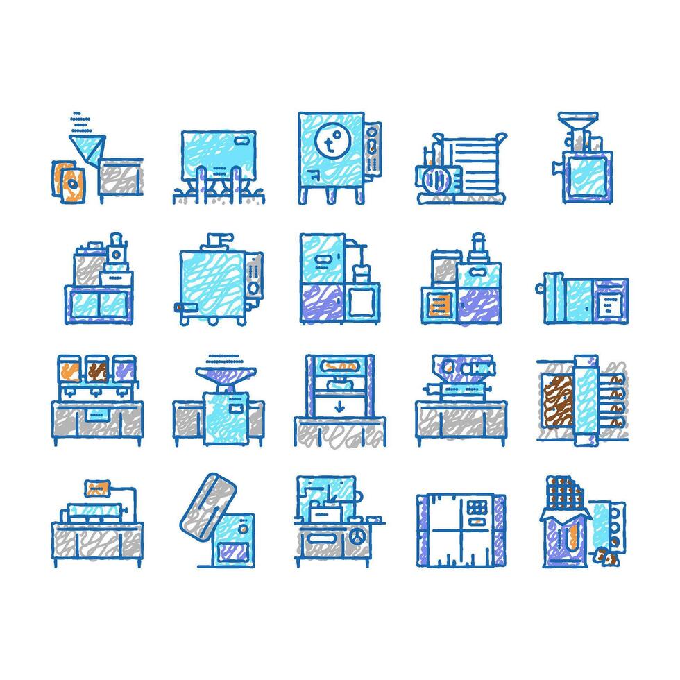 Chocolate Production set Icons hand drawn vector