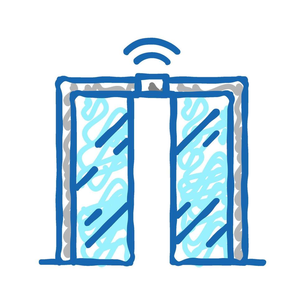 automatical open and close glass door icon doodle illustration vector