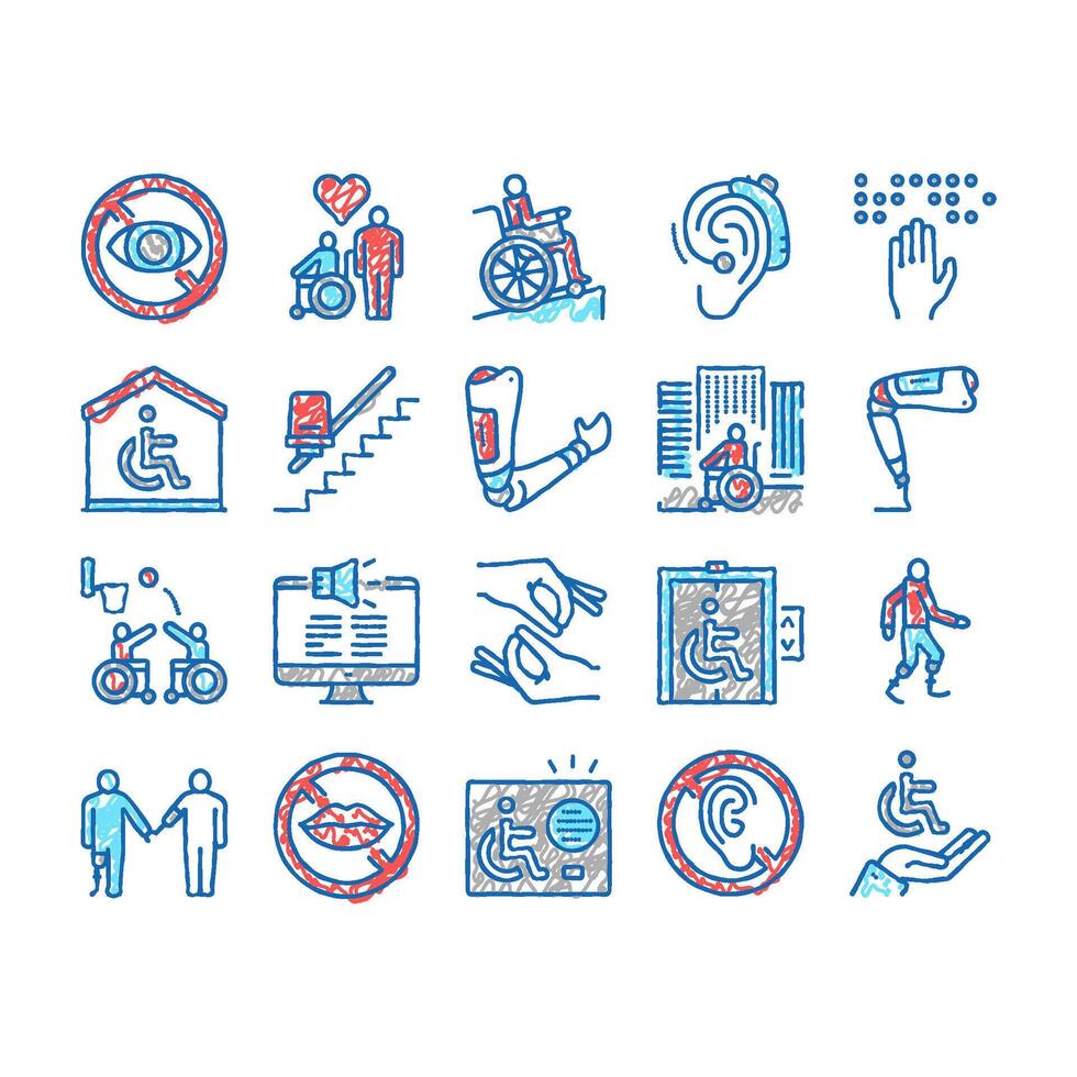 Disability Technology set Icons hand drawn vector