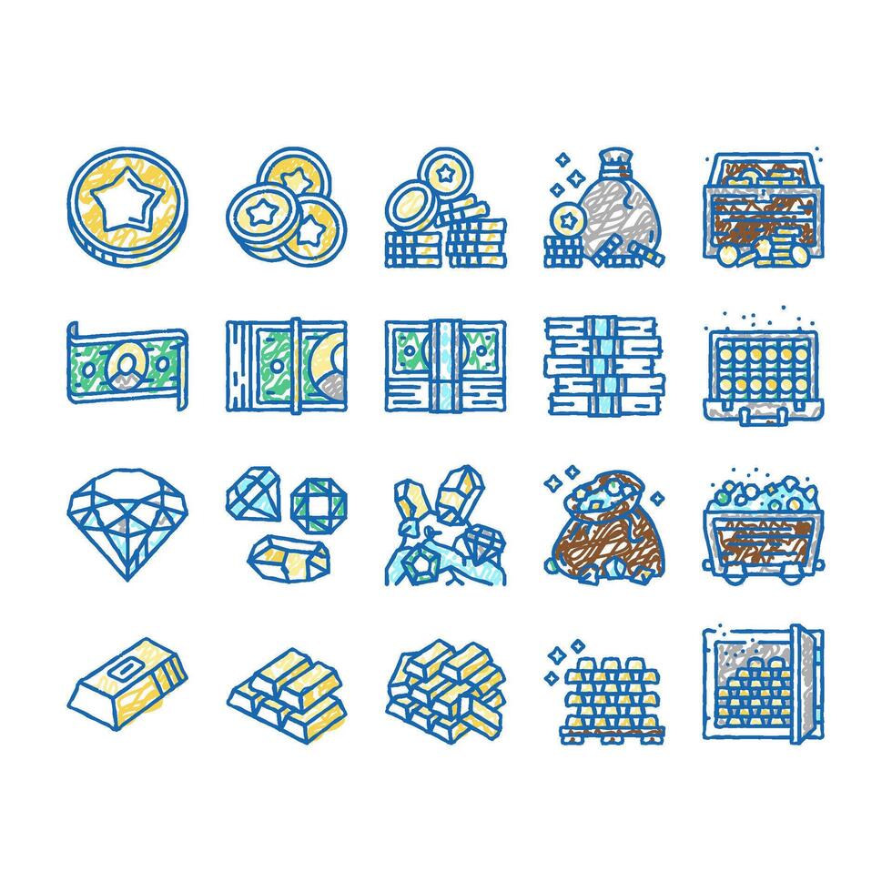 Currency Games set Icons hand drawn vector