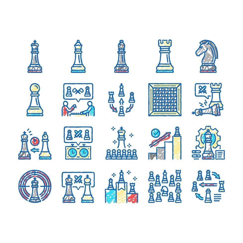 Chess Smart Strategy Game Figure Icons hand drawn vector