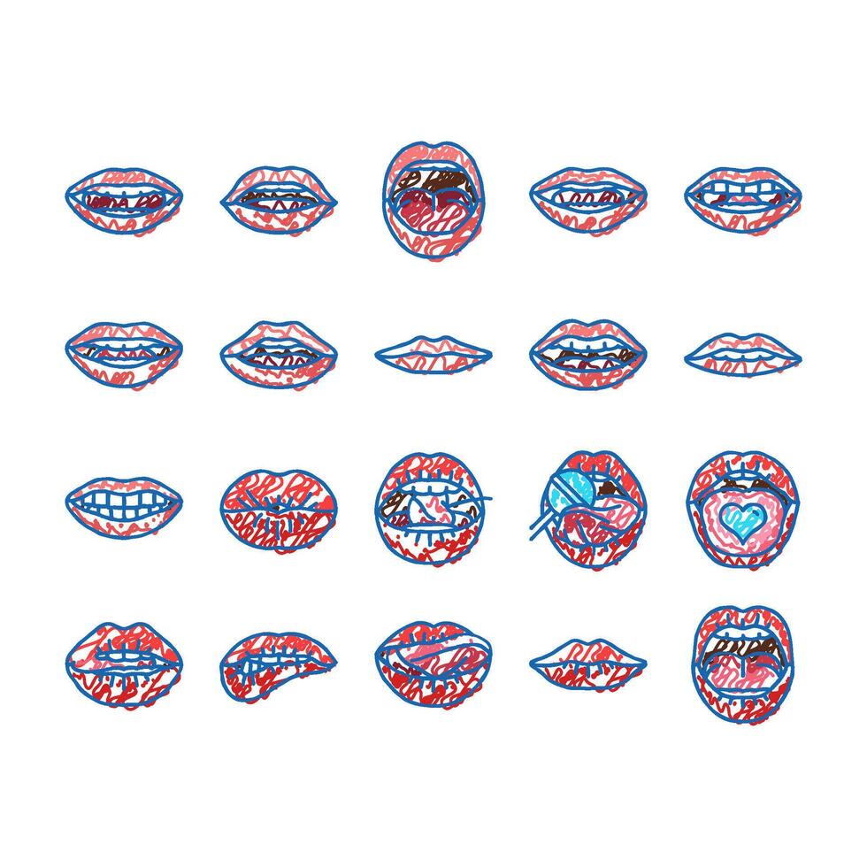 mouth character animation icons hand drawn vector