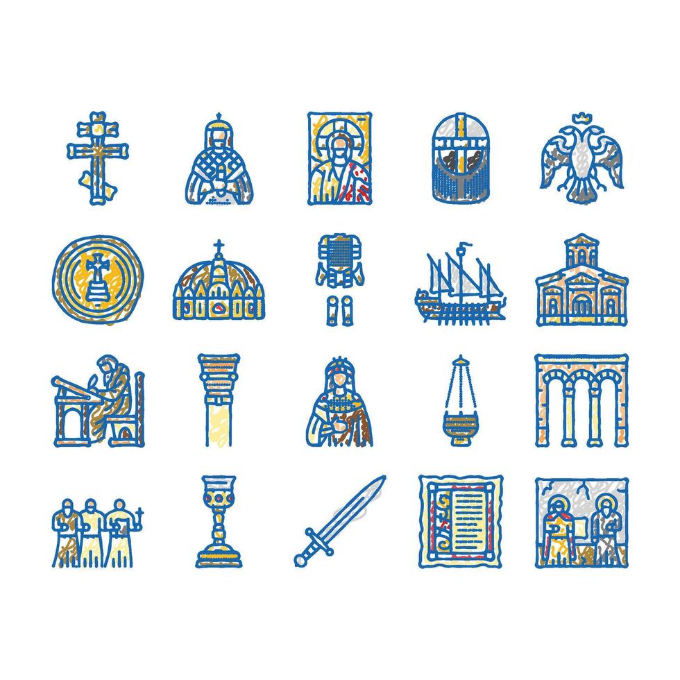 byzantium empire justinian icons hand drawn vector