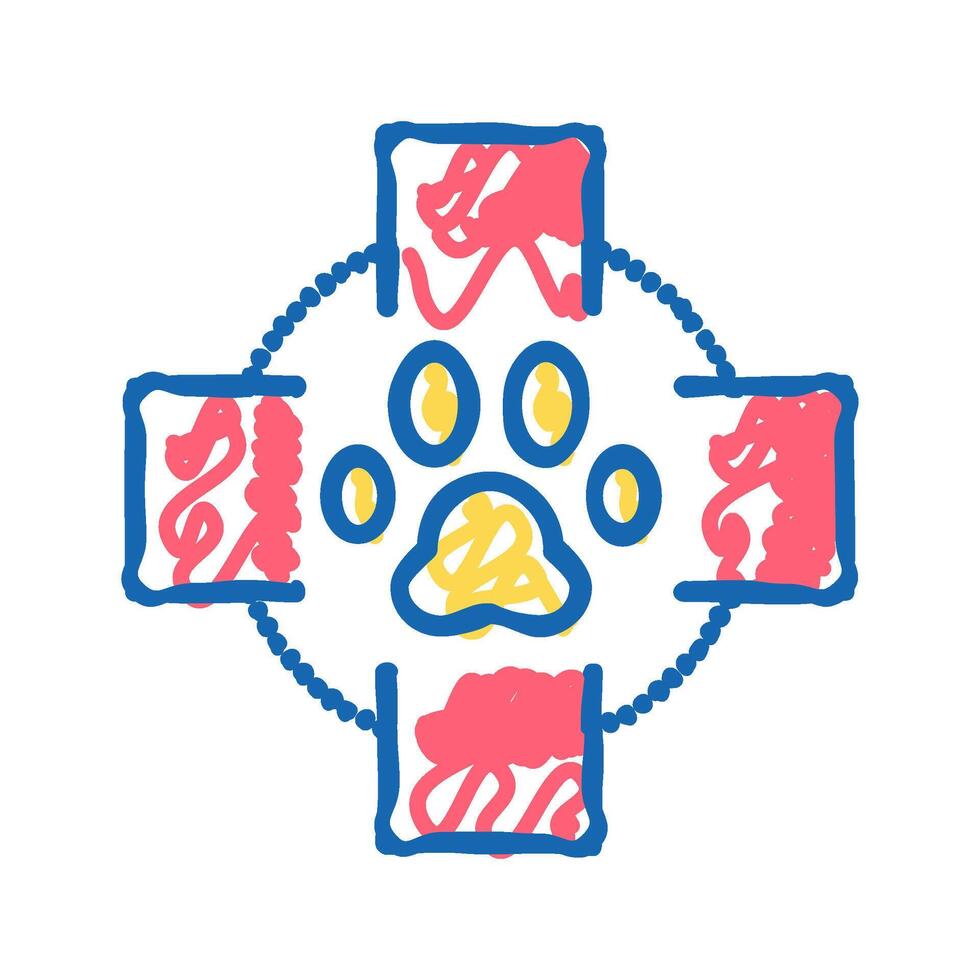 medical cross pet paw icon doodle illustration vector
