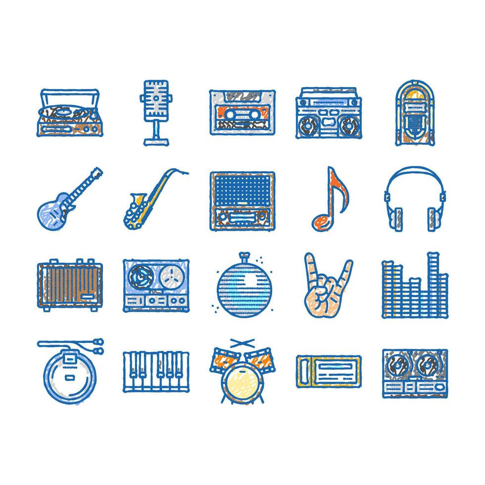 retro music vintage style icons hand drawn vector