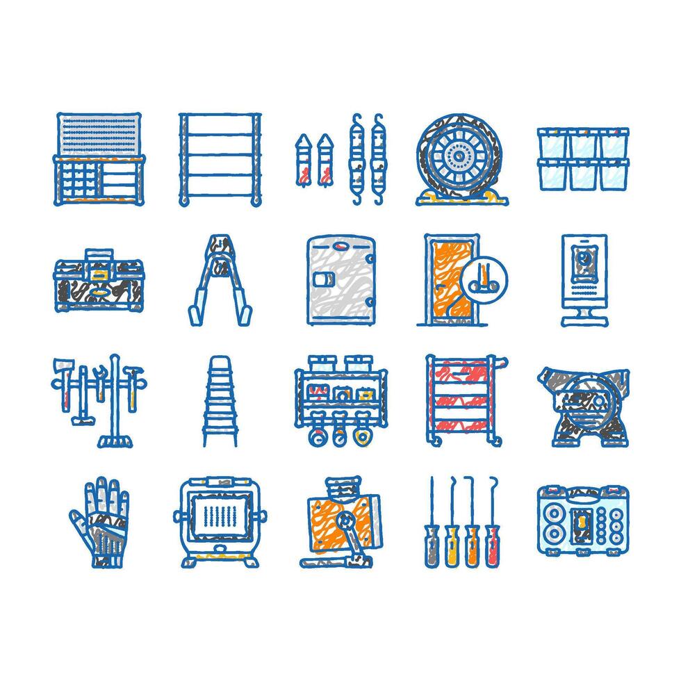 garage tools service auto repair icons hand drawn vector