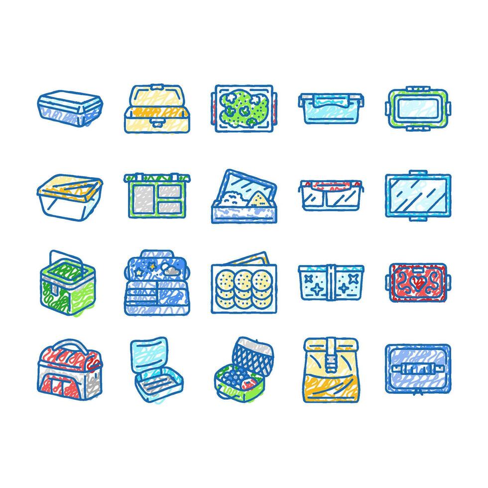 lunch box food school meal icons hand drawn vector