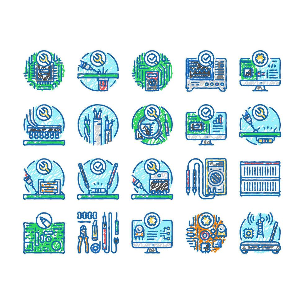 electronics technician technology icons hand drawn vector