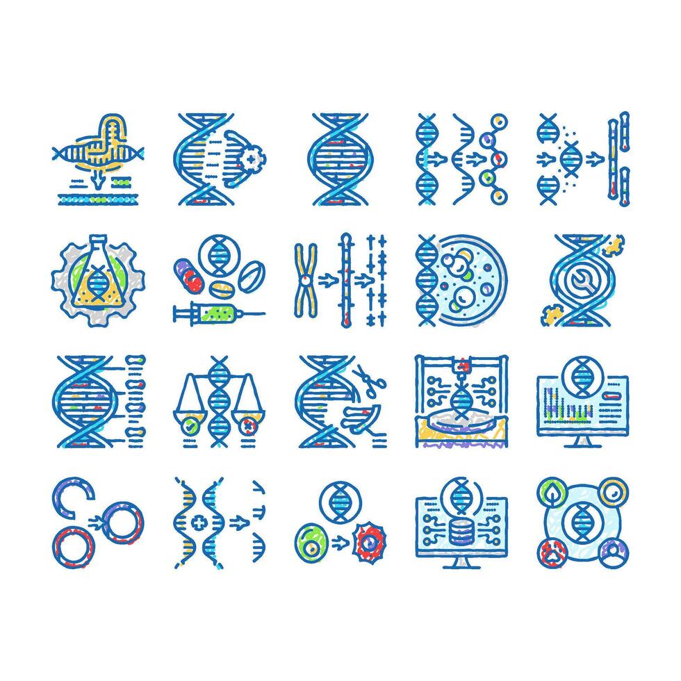 cryptogenetics dna gene helix icons hand drawn vector