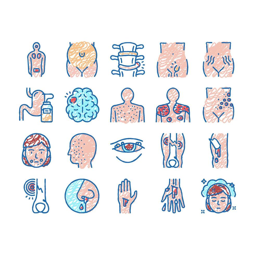 Disease Health Problem set Icons hand drawn vector