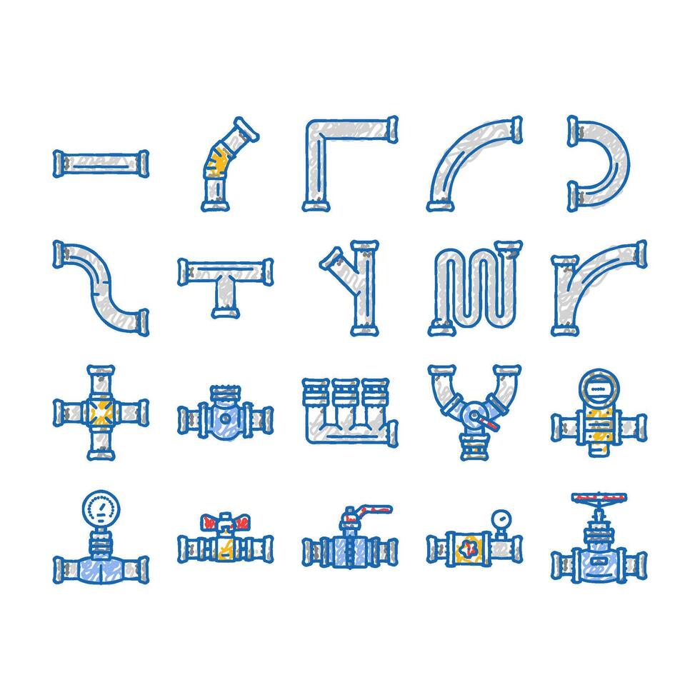 pipeline oil industry gas pipe icons hand drawn vector