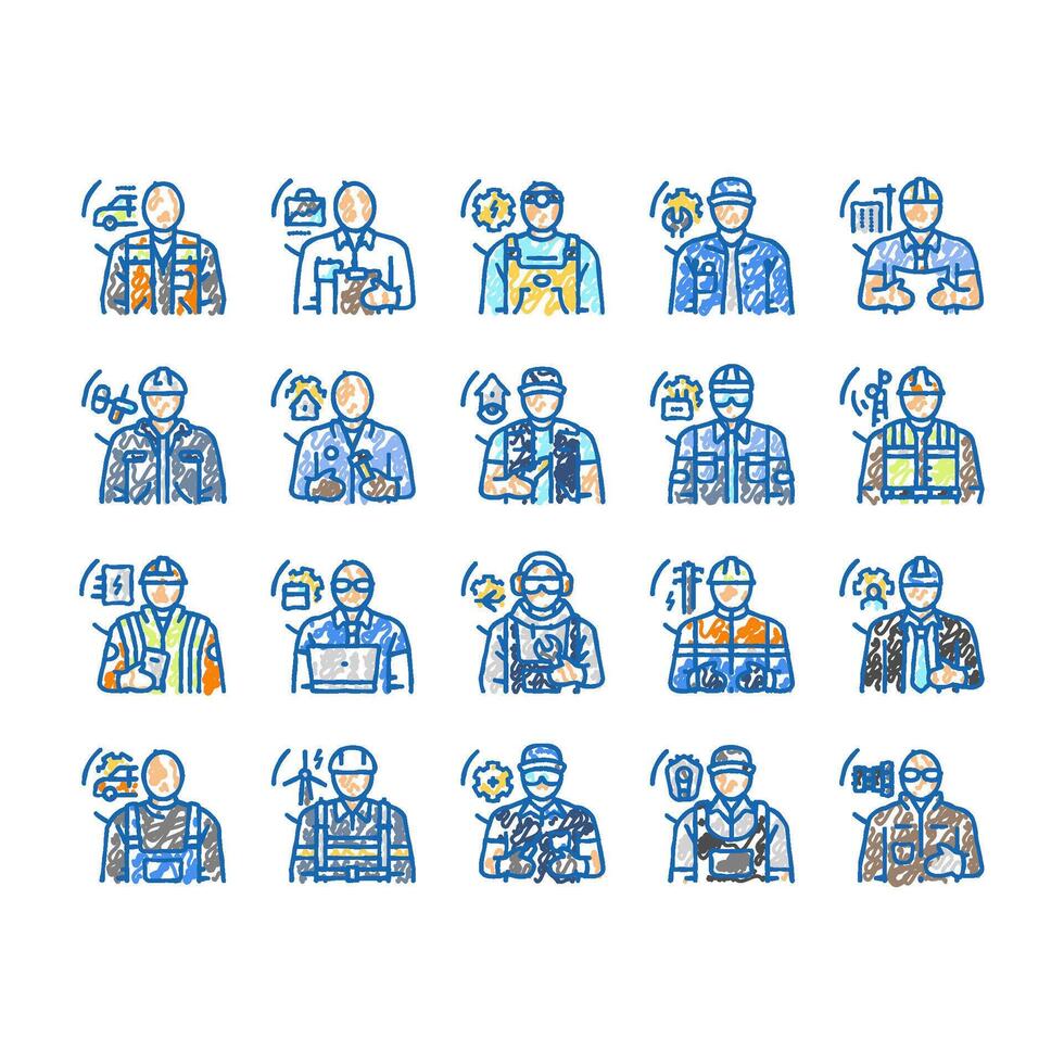 repair worker engineer man icons hand drawn vector