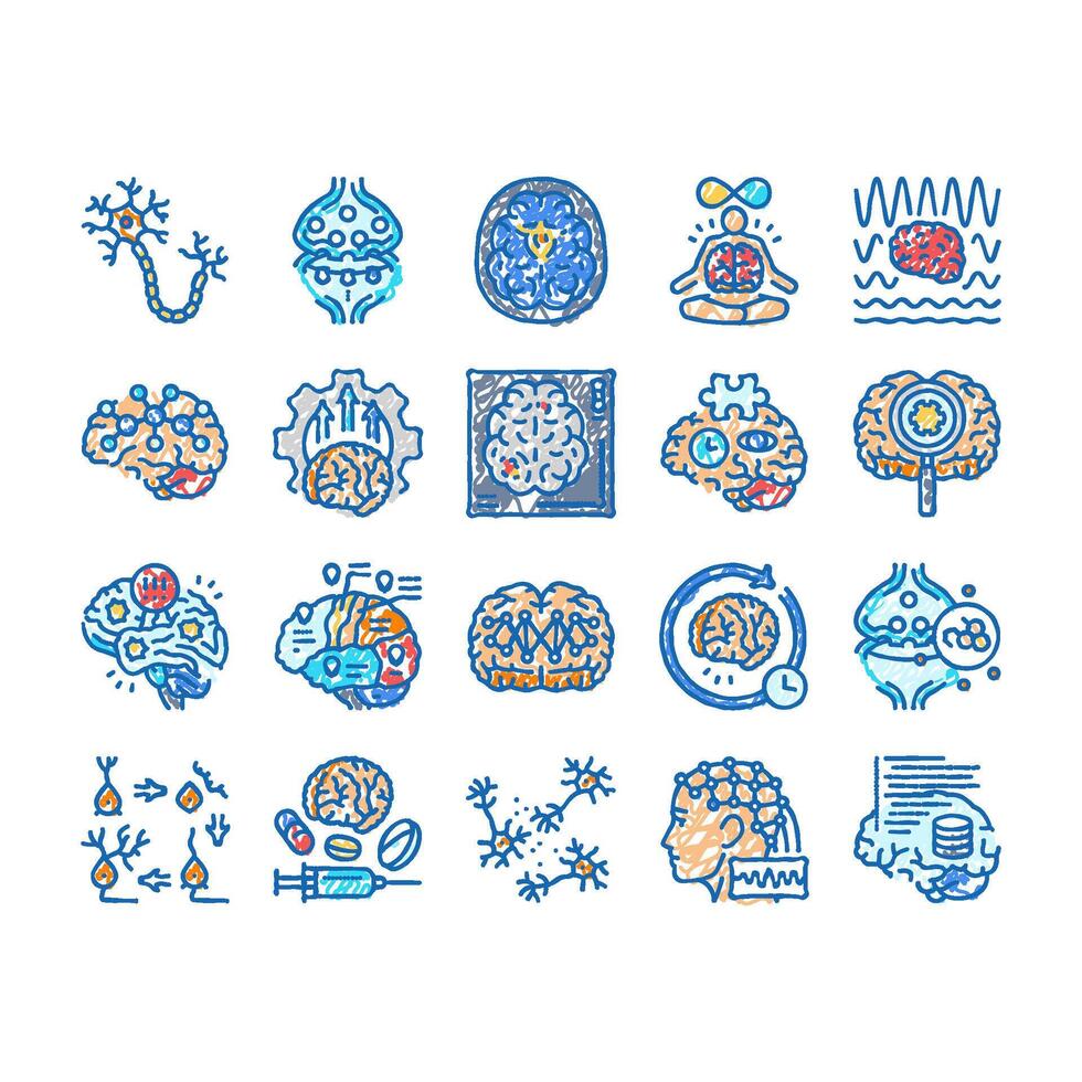 neuroscience brain neurology icons hand drawn vector