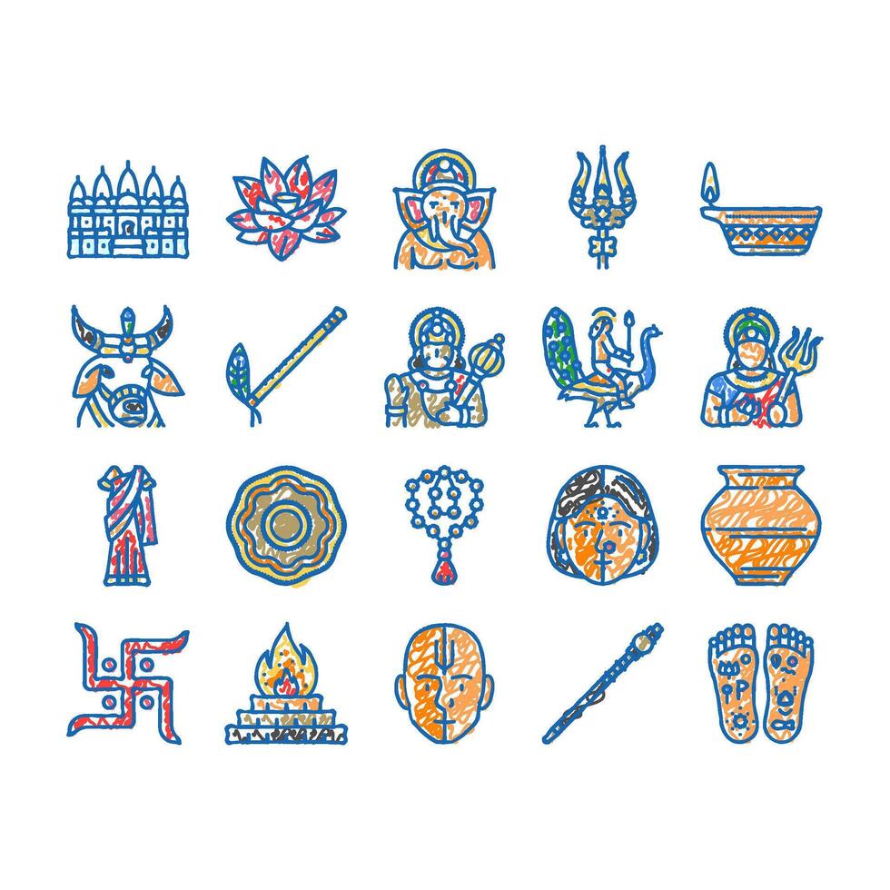hinduism india hindu god religion icons hand drawn vector
