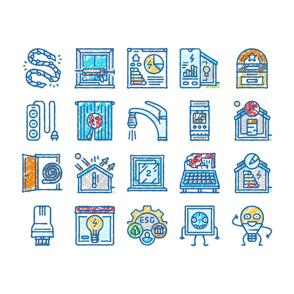 energy conservation green save icons hand drawn vector