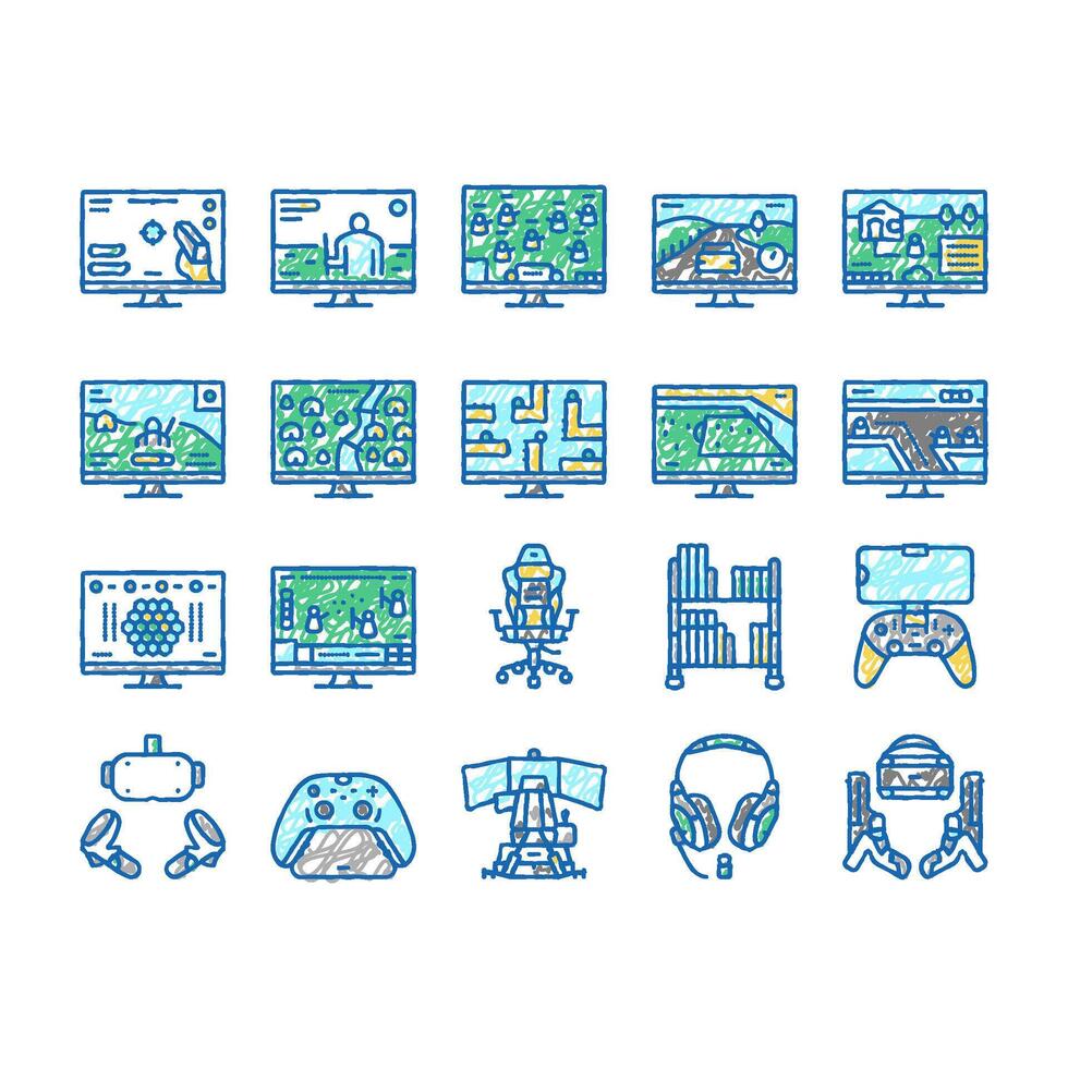 Game Electronic And Device Icons hand drawn vector