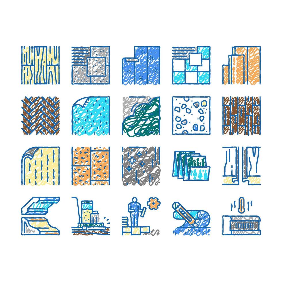Floor Installation set Icons hand drawn vector