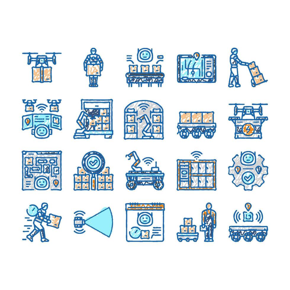 delivery autonomous robot icons hand drawn vector