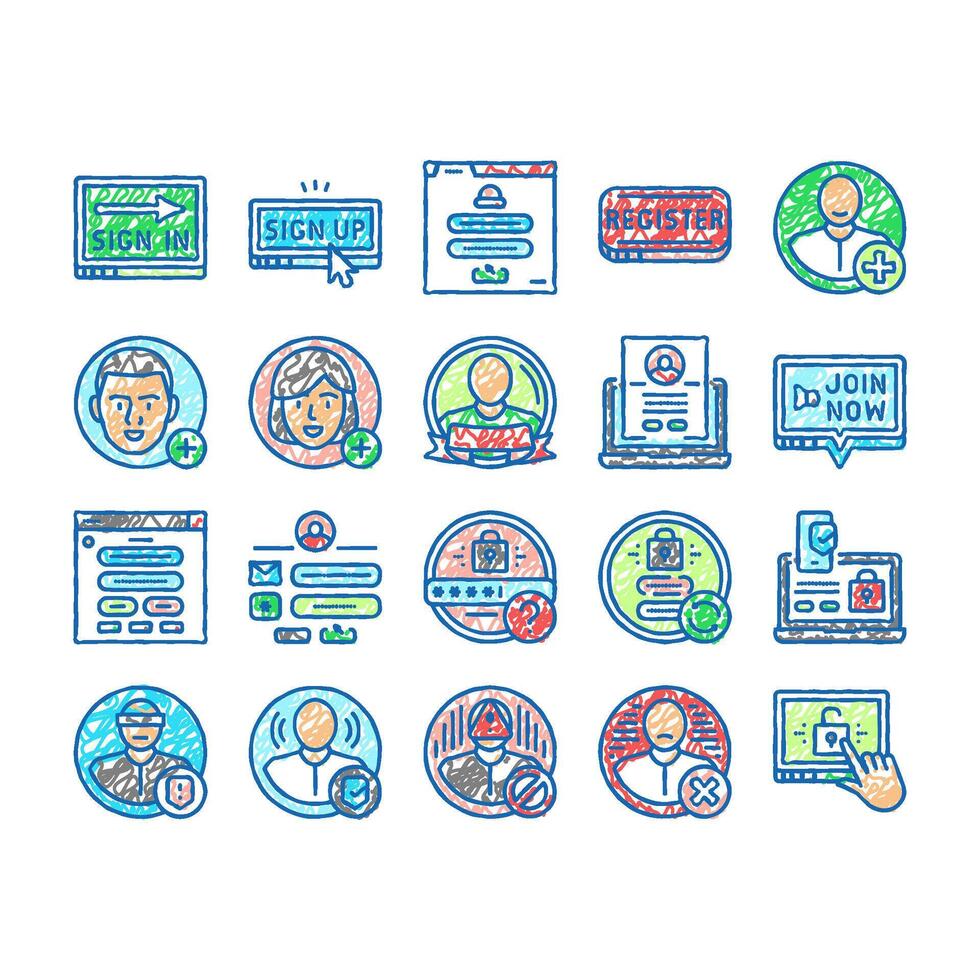 registration login website form icons hand drawn vector