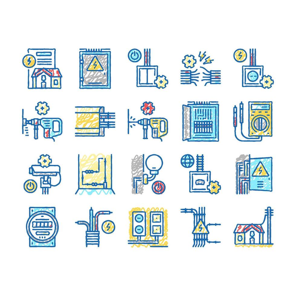 Electrical Installation Tool Icons hand drawn vector