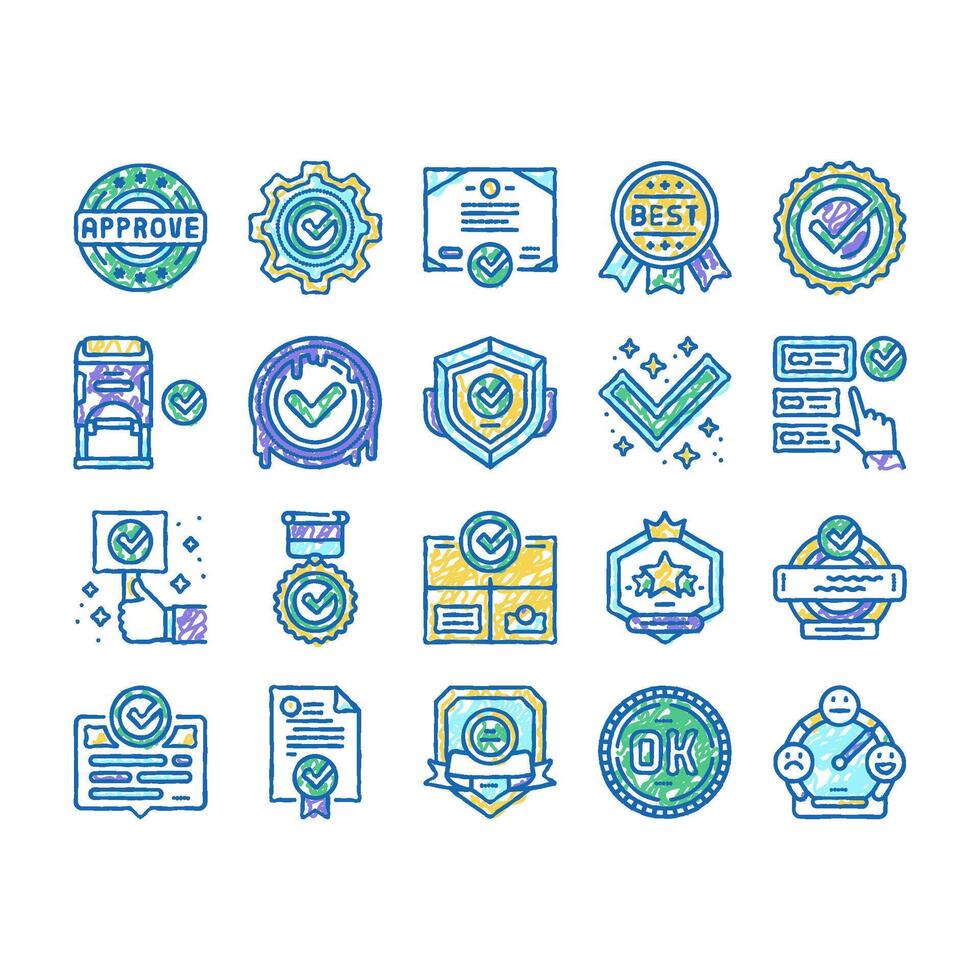 Quality Approve Mark And Medal Icons hand drawn vector