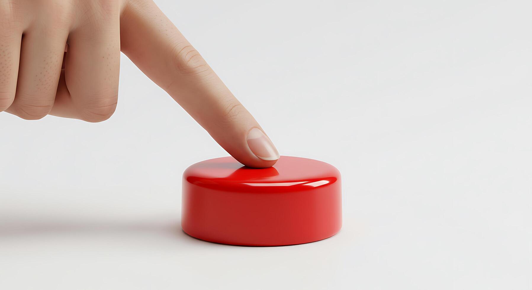 A person's finger touching a red button photo