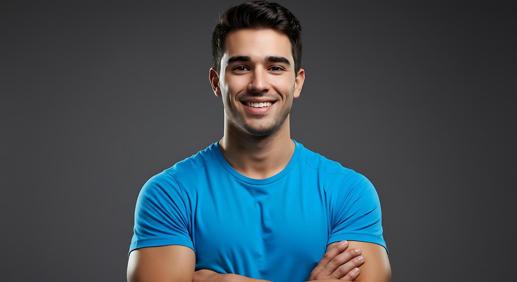 A man in a blue shirt smiling photo
