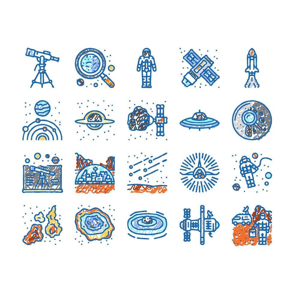 space exploration planet icons hand drawn vector