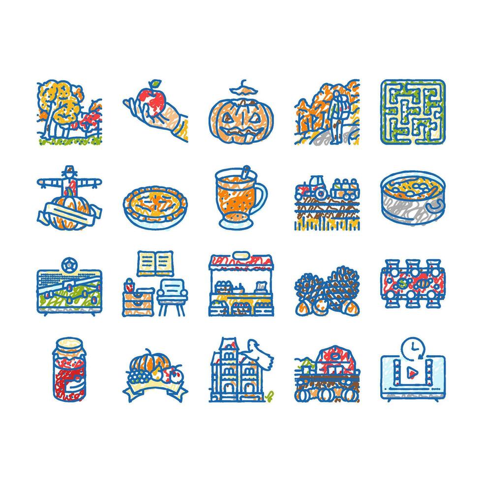 autumn spend time icons hand drawn vector