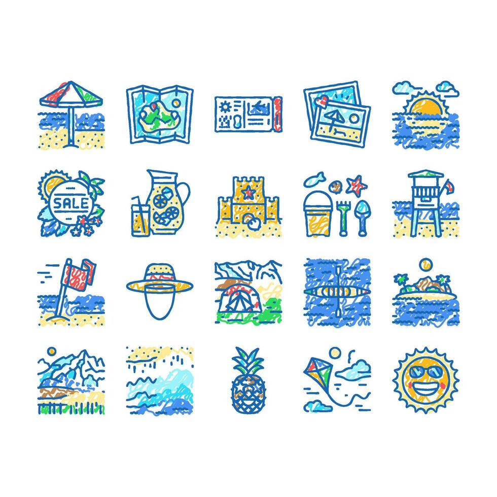 summer season vacation nature icons hand drawn vector
