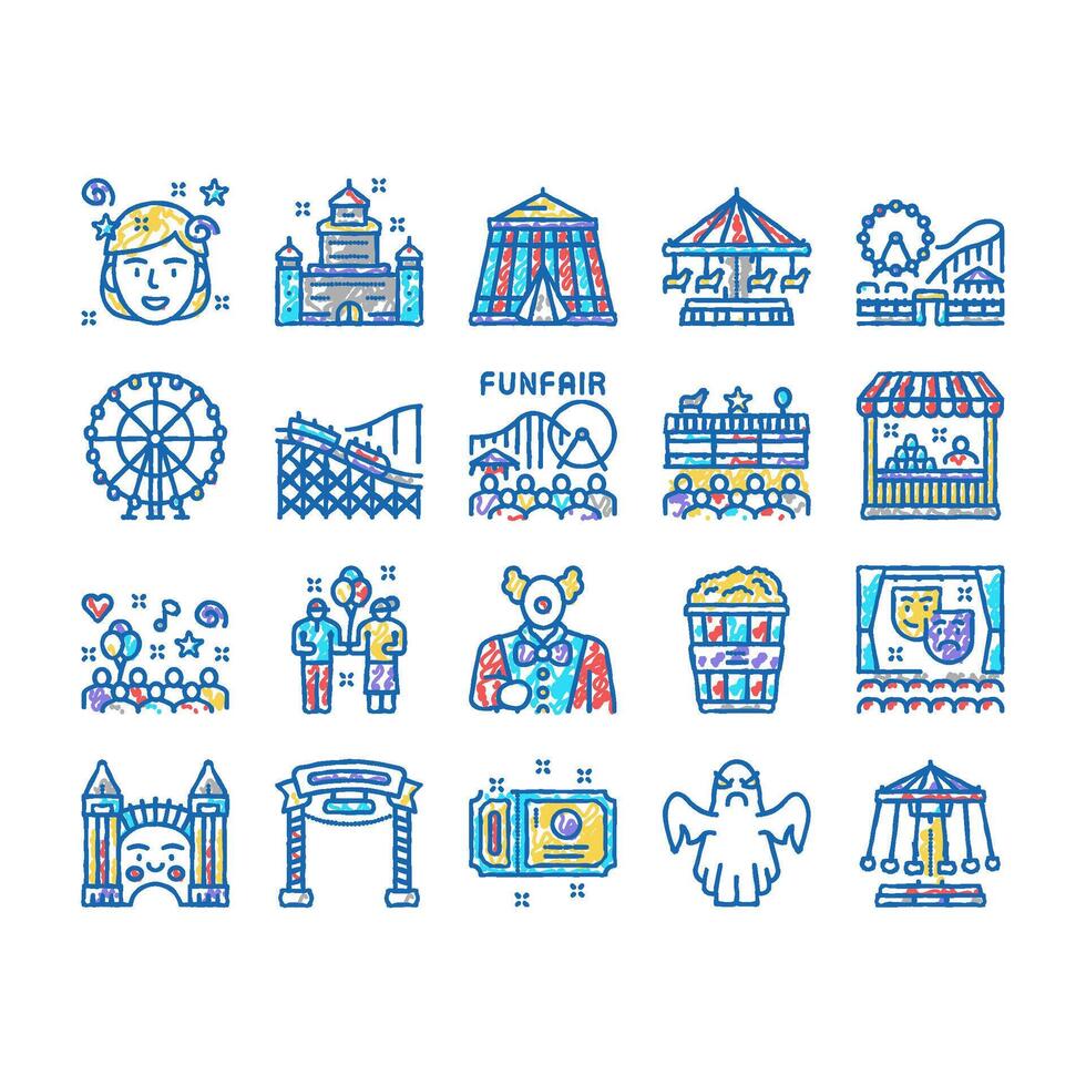 Amusement Park Entertainment Icons hand drawn vector