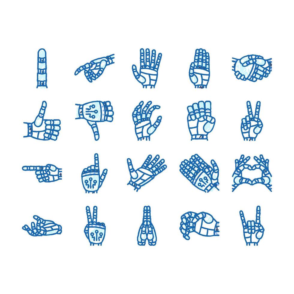 robot hand gesture ai digital icons hand drawn vector