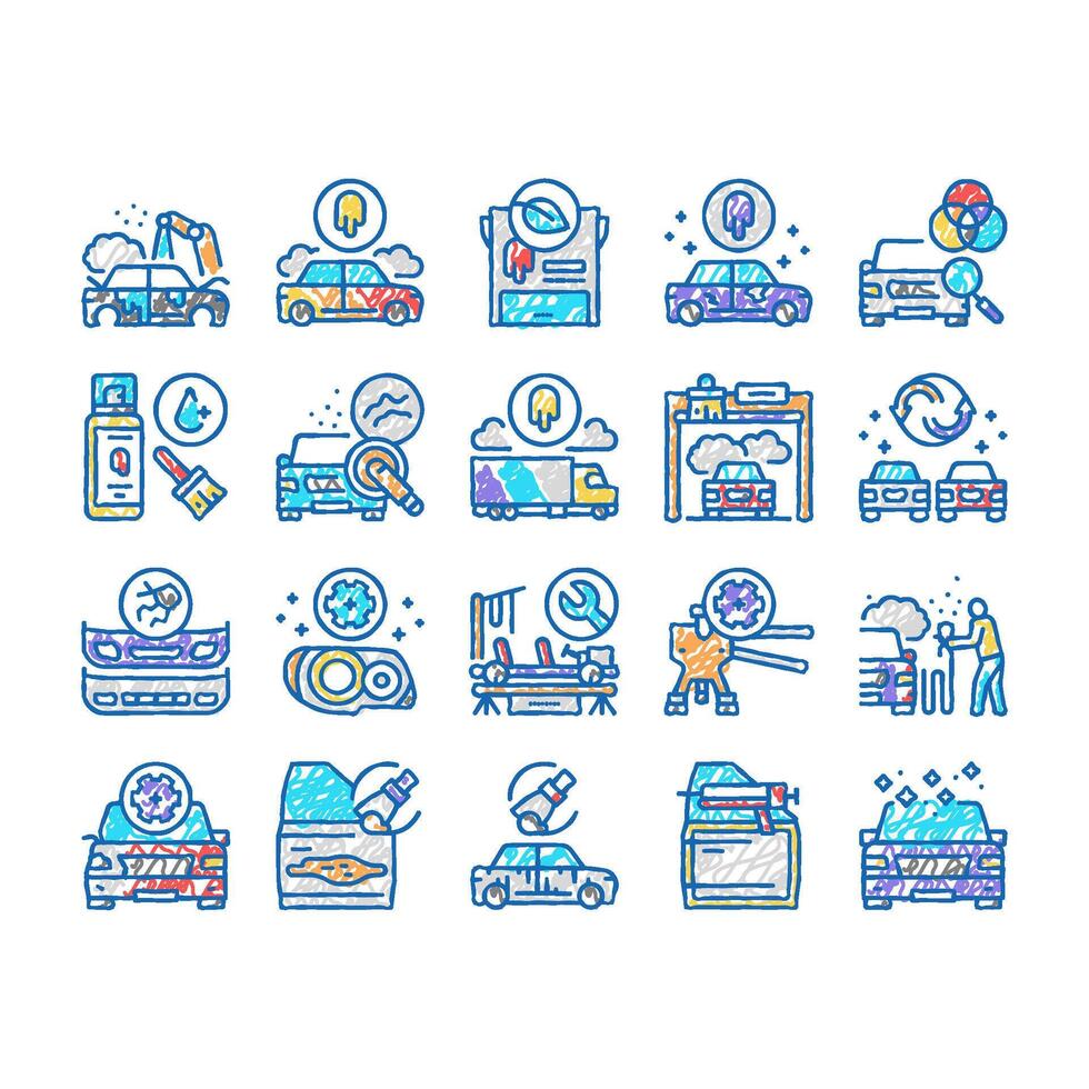 Car Painting Service set Icons hand drawn vector