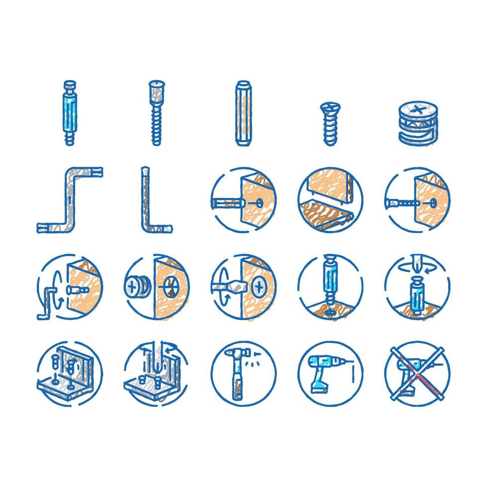 assembly furniture instruction icons hand drawn vector