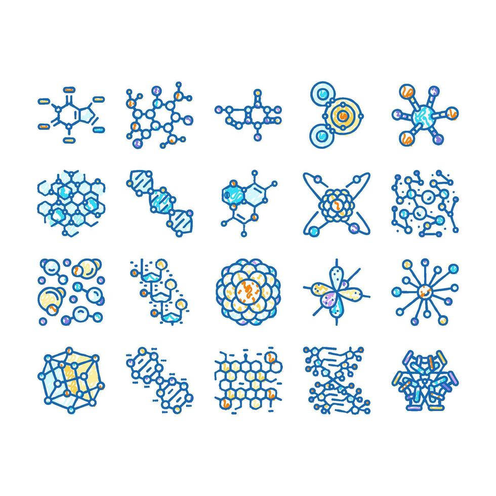 molecular science chemistry atom icons hand drawn vector