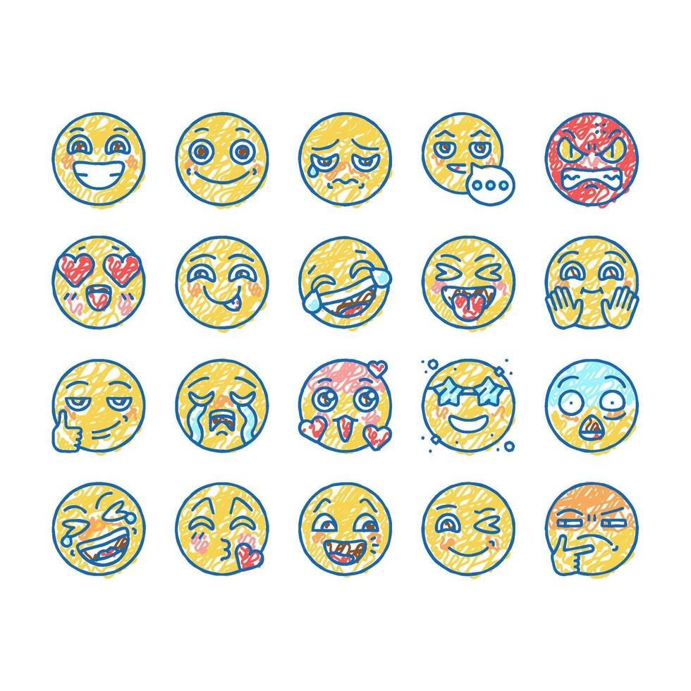 Emoji Emotional Funny Smile Face Icons hand drawn vector