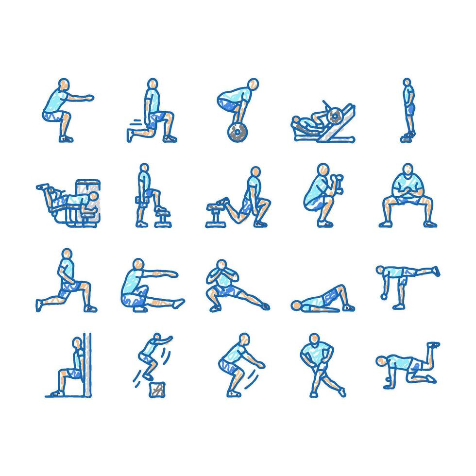 fitness exercises leg icons hand drawn vector