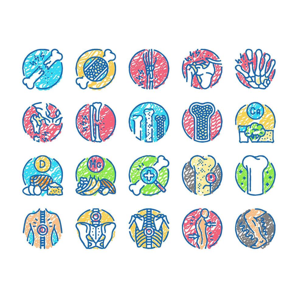 osteoporosis bone pain calcium icons hand drawn vector