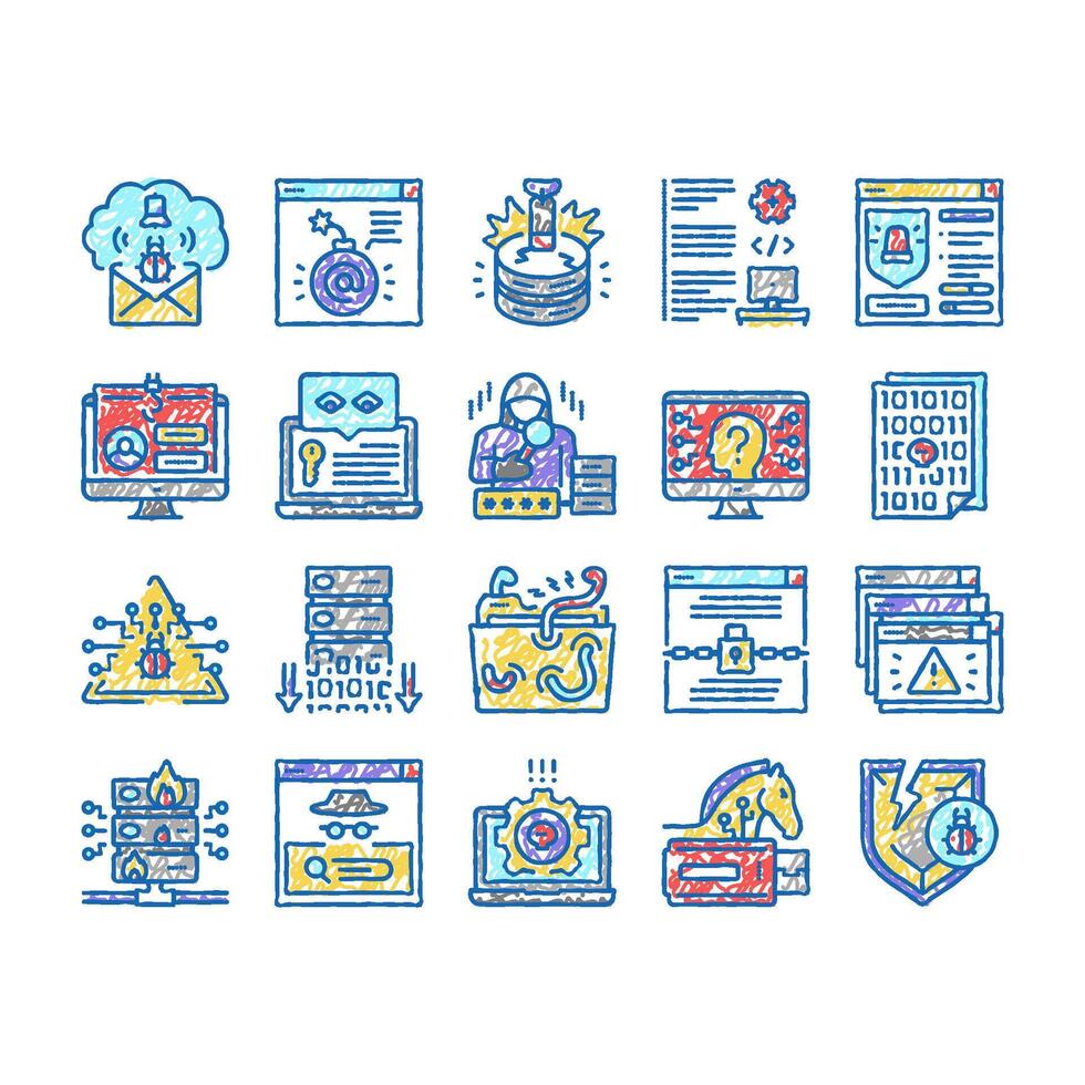 Cyber Security System Technology Icons hand drawn vector